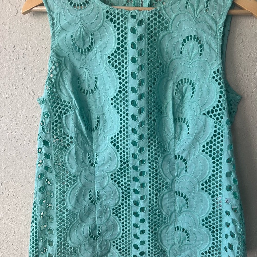 Nanette Lepore Green and Blue Lace Blouse with Crochet Detail